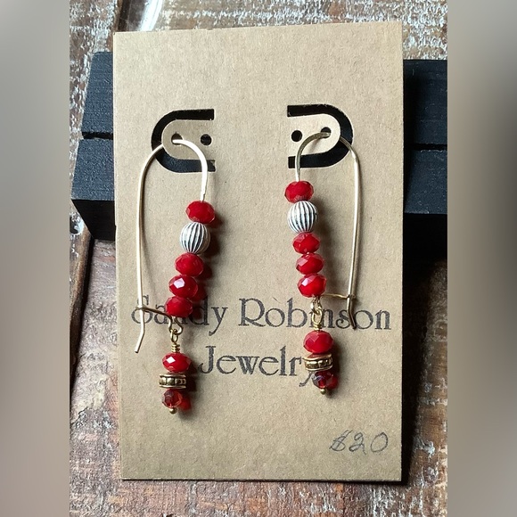 Handcrafted Red and Gold Beaded Ear Wires by Sandy Robinson Jewelry - Picture 2 of 7